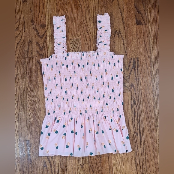 Kate Spade New York Womens Pink Pineapple Print Smocked Tank Top Size Medium NWT - Picture 1 of 5